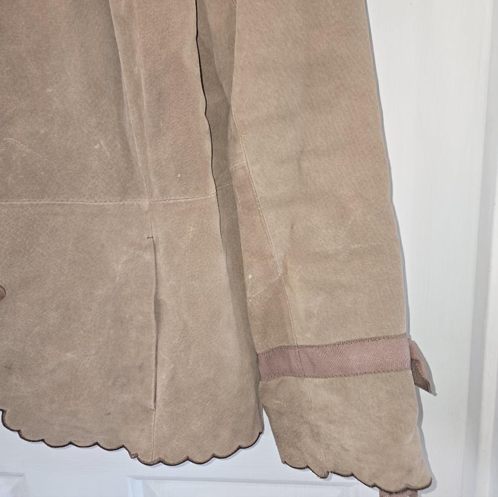 Terry Lewis Tan Suede Leather Jacket With Scallop Trim Small - Picture 3 of 9